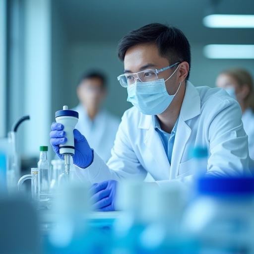 Teknisi laboratorium ISO 15189 melakukan pengujian